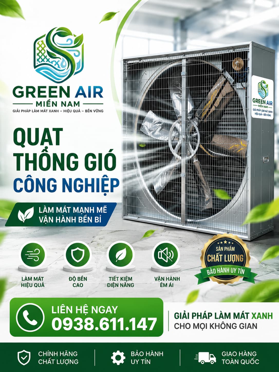 QUẠT THÔNG GIÓ CÔNG NGHIỆP GA-1220 – LƯU LƯỢNG GIÓ 44.500 m³/h – GIẢI PHÁP THÔNG GIÓ CÔNG SUẤT LỚN CHO NHÀ XƯỞNG VÀ HỆ THỐNG LÀM MÁT CÔNG NGHIỆP